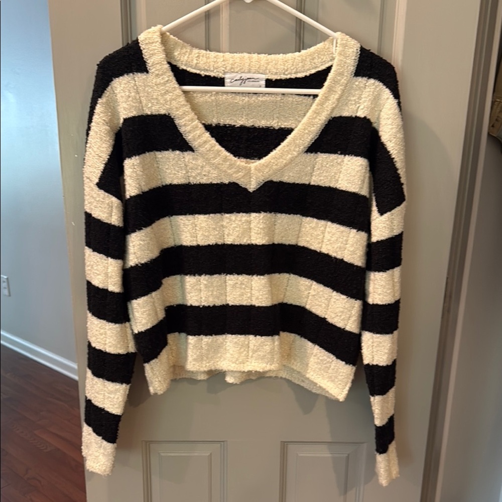 Cozy Black and Cream Striped Sweater